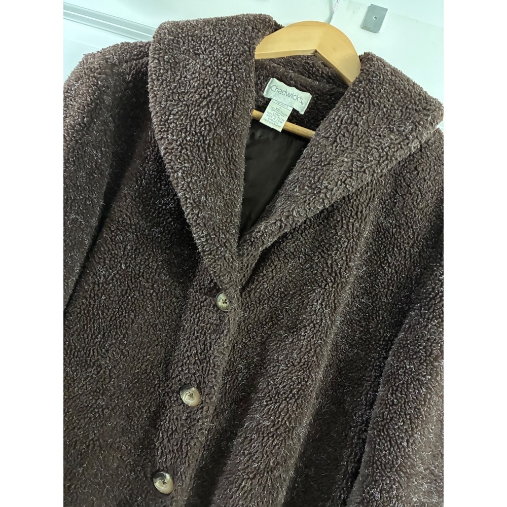 Chadwicks Brown Teddy Fleece Coat Faux Fur Sherpa Jacket Large 29-1427-3